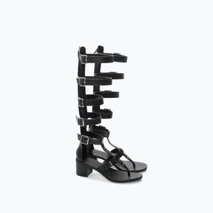 • Zara Black Gladiator Thigh-High Heeled Sandals •